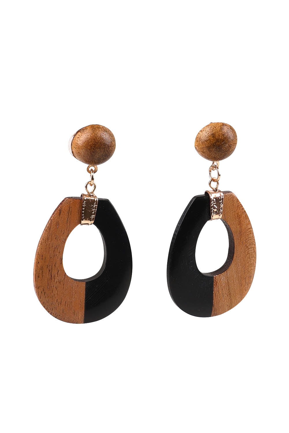 Product shot of the Cay Earring in colour Blackstrip (Black), from the front