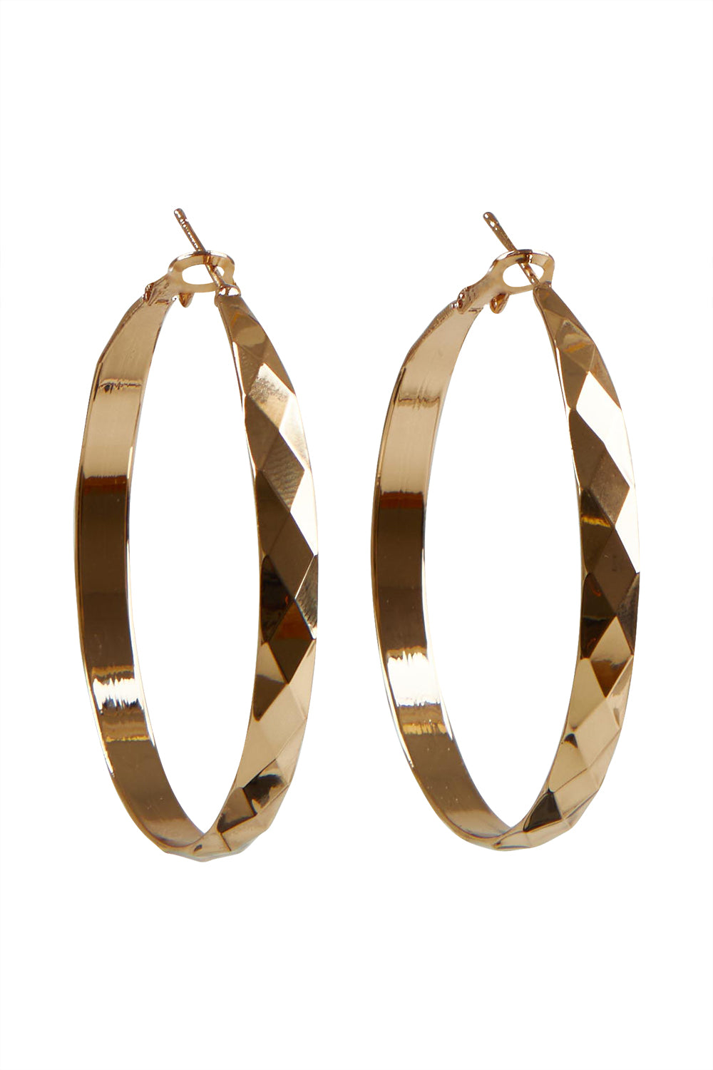 Product shot of the Estel Pressed Hoop Earring in colour Gold (Metallics), from the front