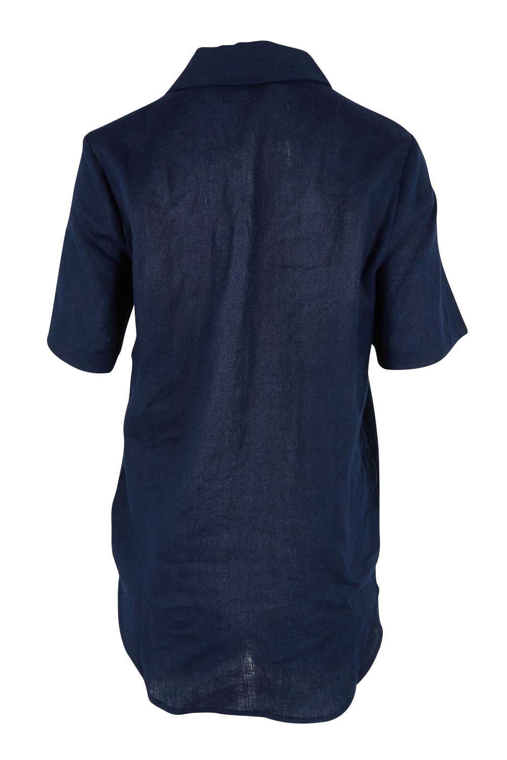 Product shot of the Studio Linen Short Sleeve Shirt in colour Navy (Blue), from the back