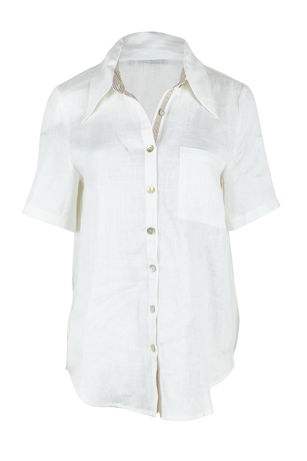 Product shot of the Studio Linen Short Sleeve Shirt in colour White (White), from the front