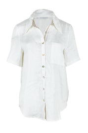 Product shot of the Studio Linen Short Sleeve Shirt in colour White (White), from the front