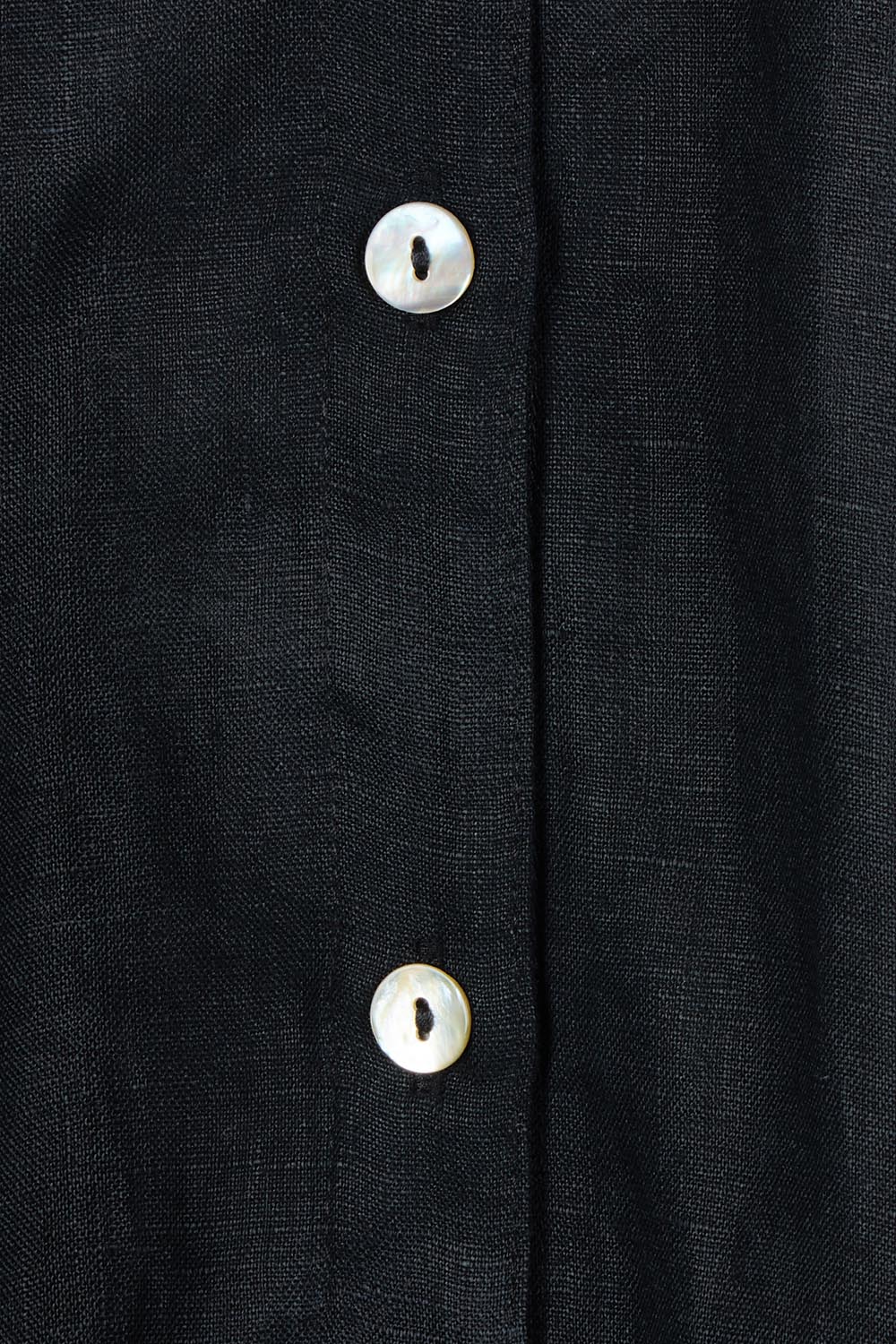 Product shot of the Studio Linen Short Shirt Dress in colour Black (Black), detail
