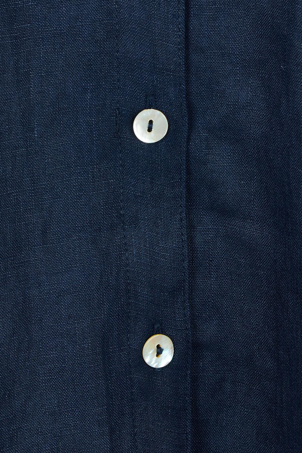 Product shot of the Studio Linen Short Shirt Dress in colour Navy (Blue), detail