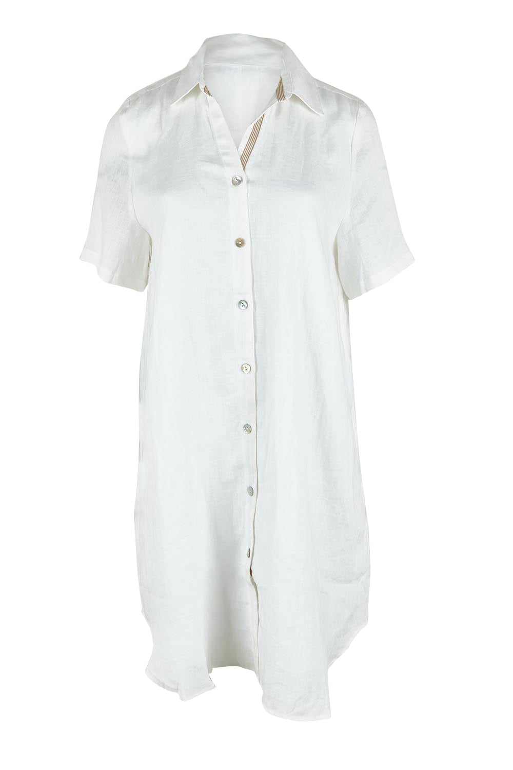 Product shot of the Studio Linen Short Shirt Dress in colour White (White), from the front