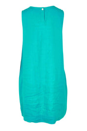 Product shot of the Miramar Linen Tank Dress in colour Lagoon (Blue), from the back