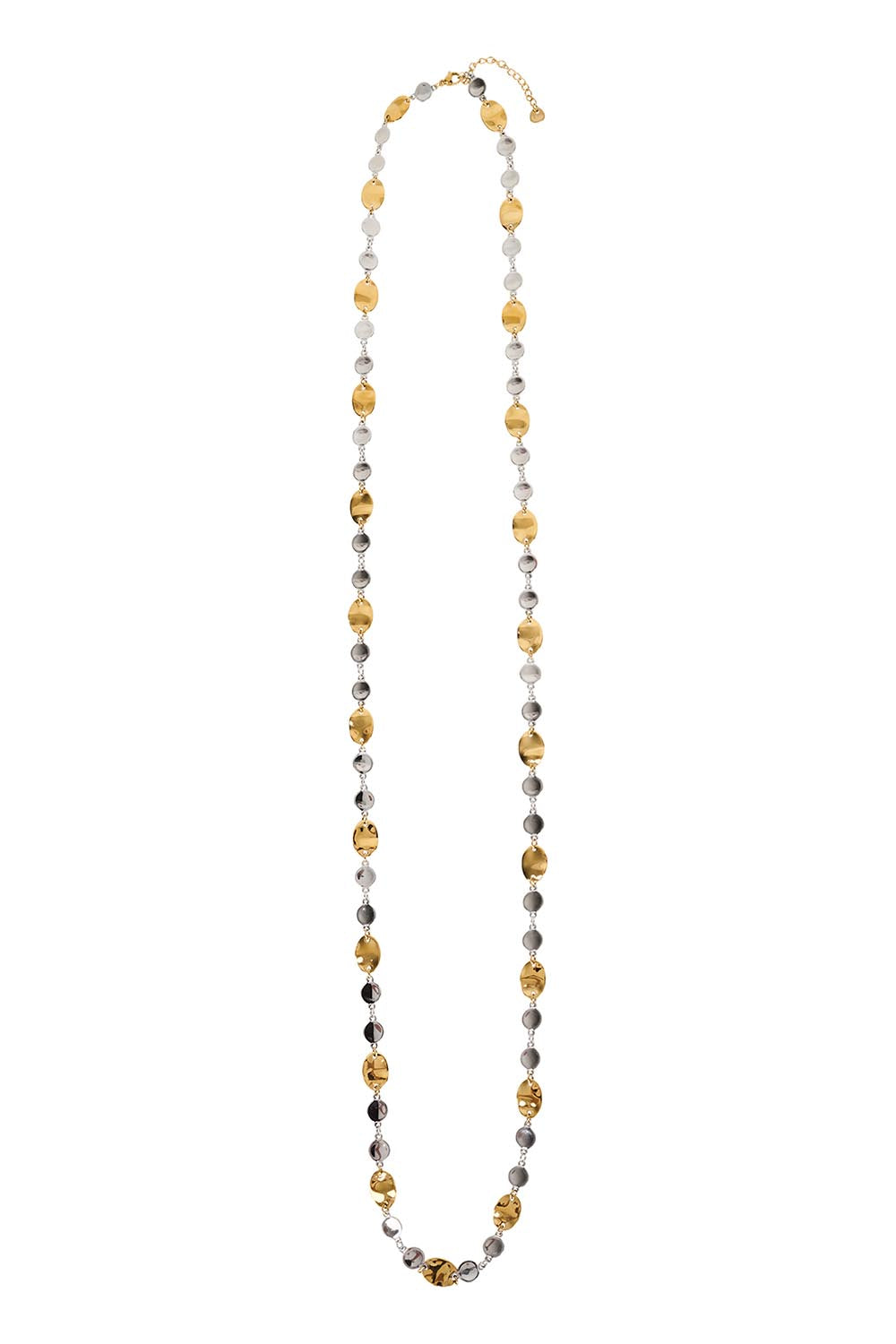 Product shot of the Francia Opera Necklace in colour Goldsilver (Metallics), from the front