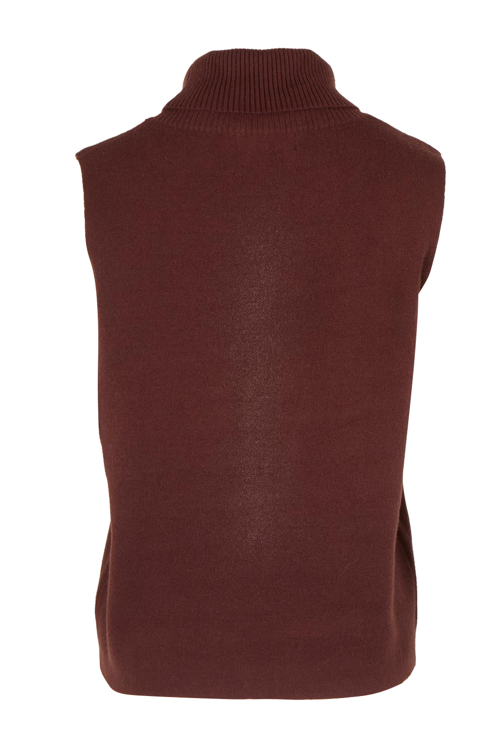 Product shot of the Zala Knit Vest in colour Mahogany (Red), from the back