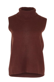 Product shot of the Zala Knit Vest in colour Mahogany (Red), from the front