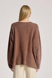 A model wearing the Apache Jumper in colour Coco, from the back