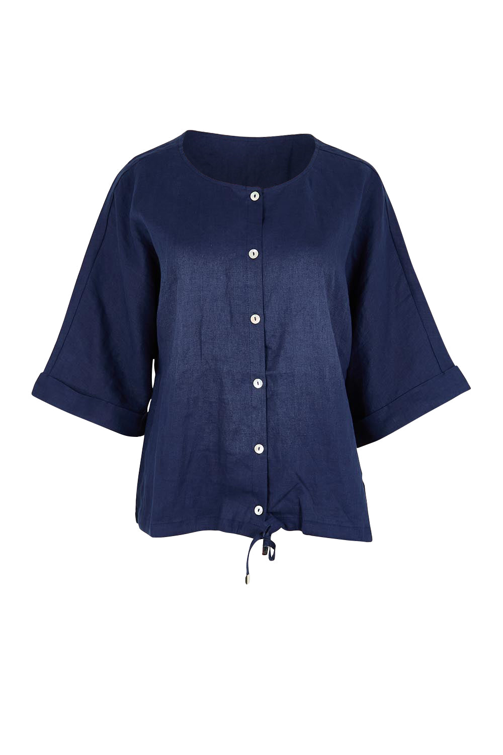 Product shot of the Studio Linen Button Top Jacket – Navy in colour Navy, from the front