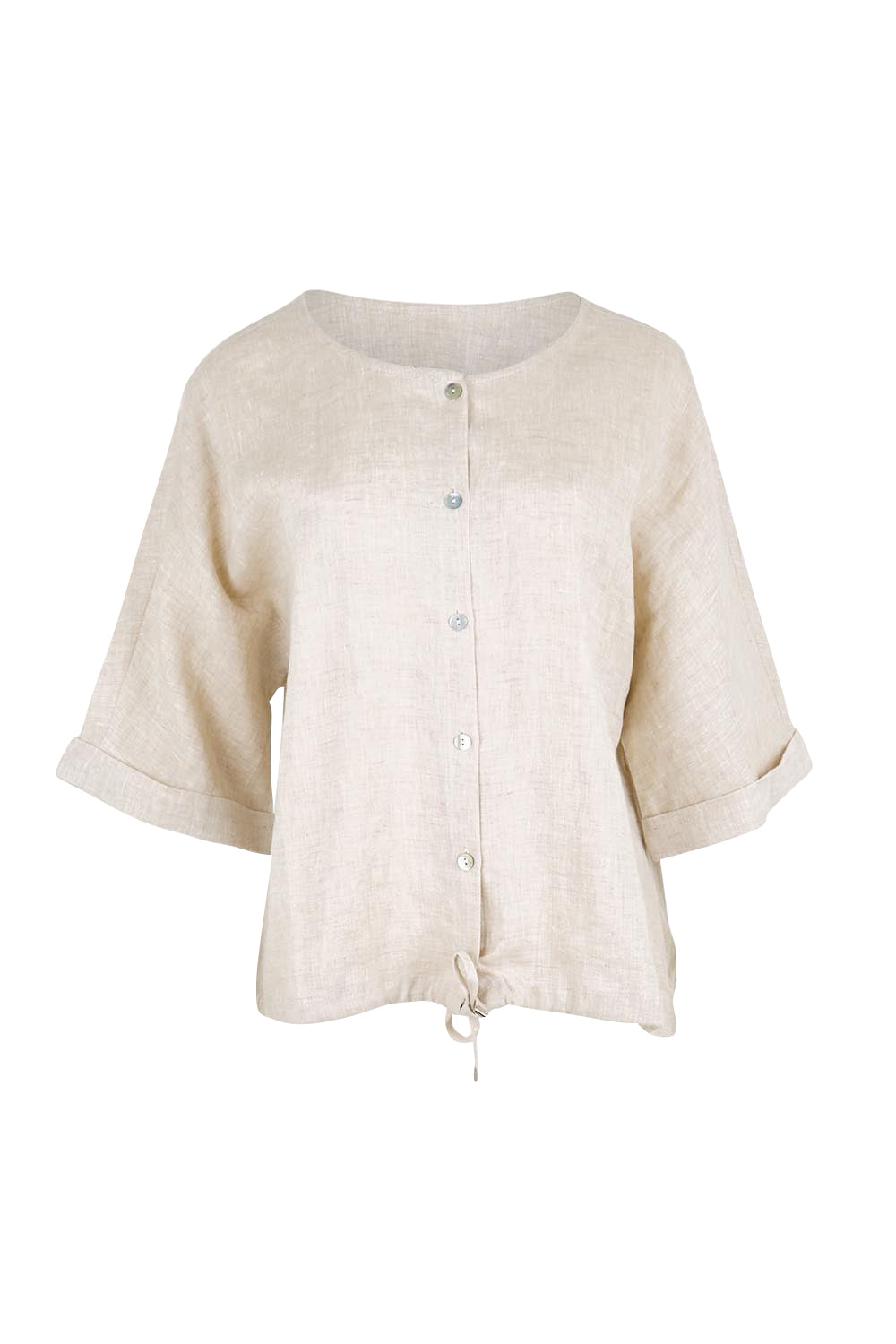 Product shot of the Studio Linen Button Top Jacket – Tusk in colour Tusk, from the front