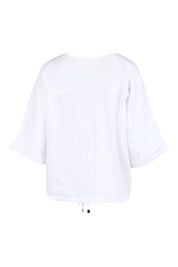 Product shot of the Studio Linen Button Top Jacket – White in colour White, from the back