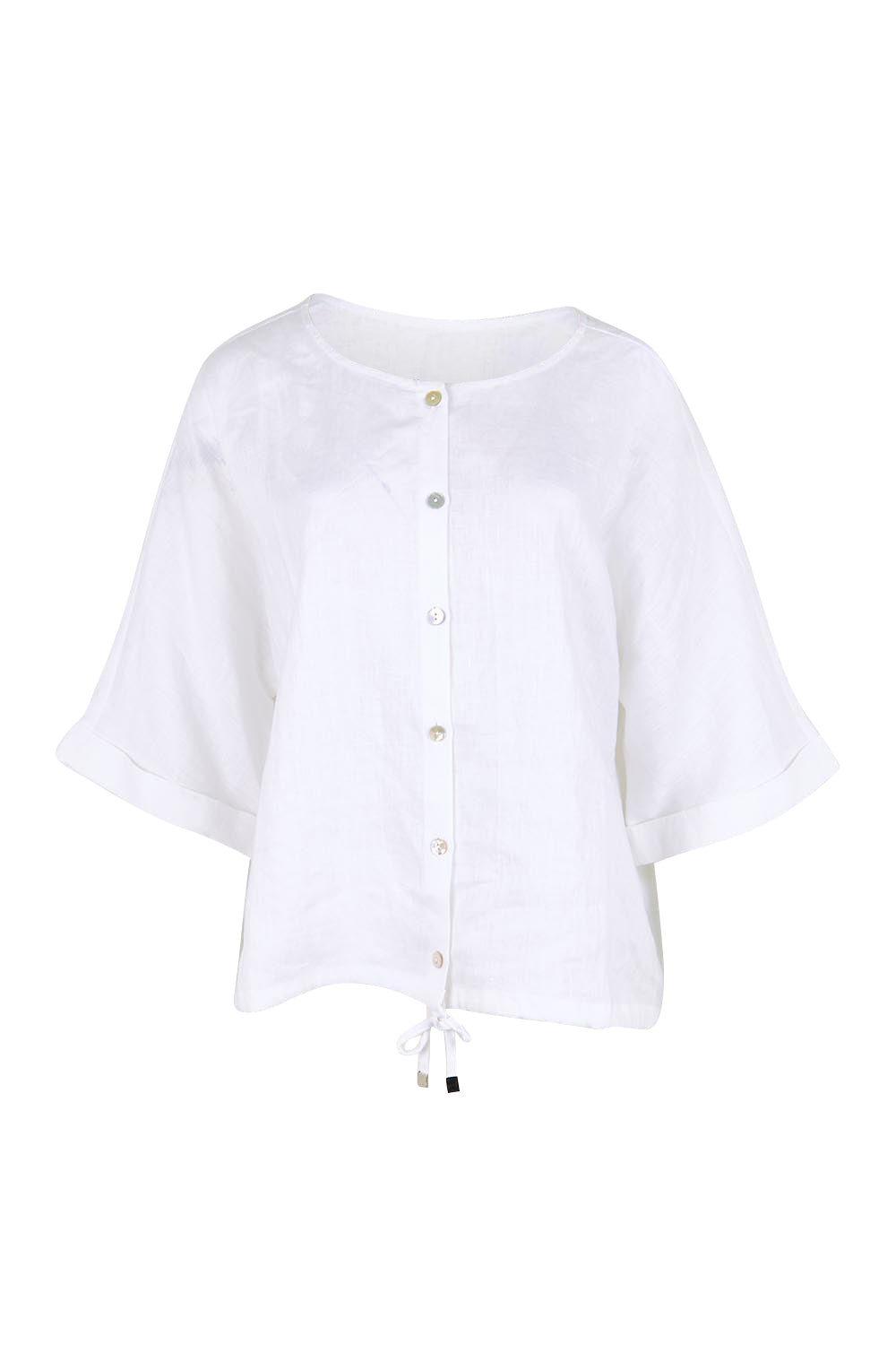 Product shot of the Studio Linen Button Top Jacket – White in colour White, from the front