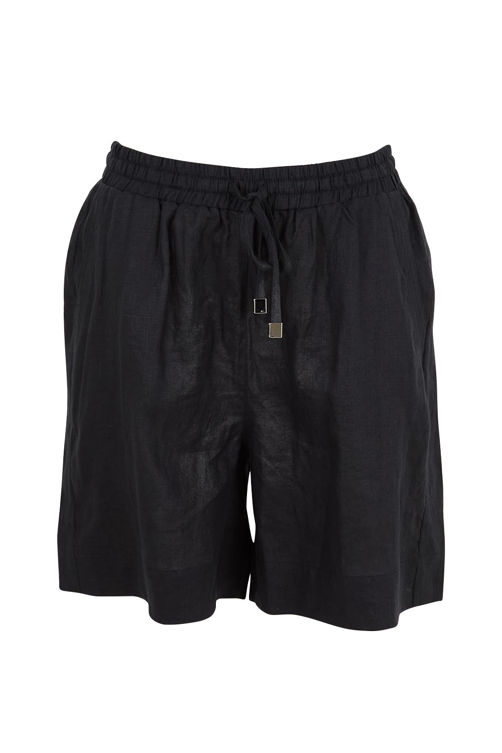 Product shot of the Studio Linen Bermuda Short – Black in colour Black, from the front