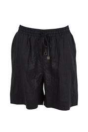 Product shot of the Studio Linen Bermuda Short – Black in colour Black, from the front