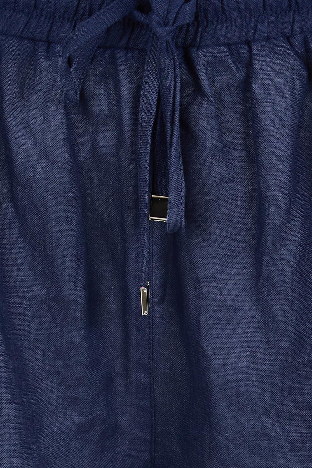Product shot of the Studio Linen Bermuda Short – Navy in colour Navy, showing detail