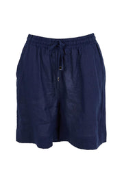 Product shot of the Studio Linen Bermuda Short – Navy in colour Navy, from the front