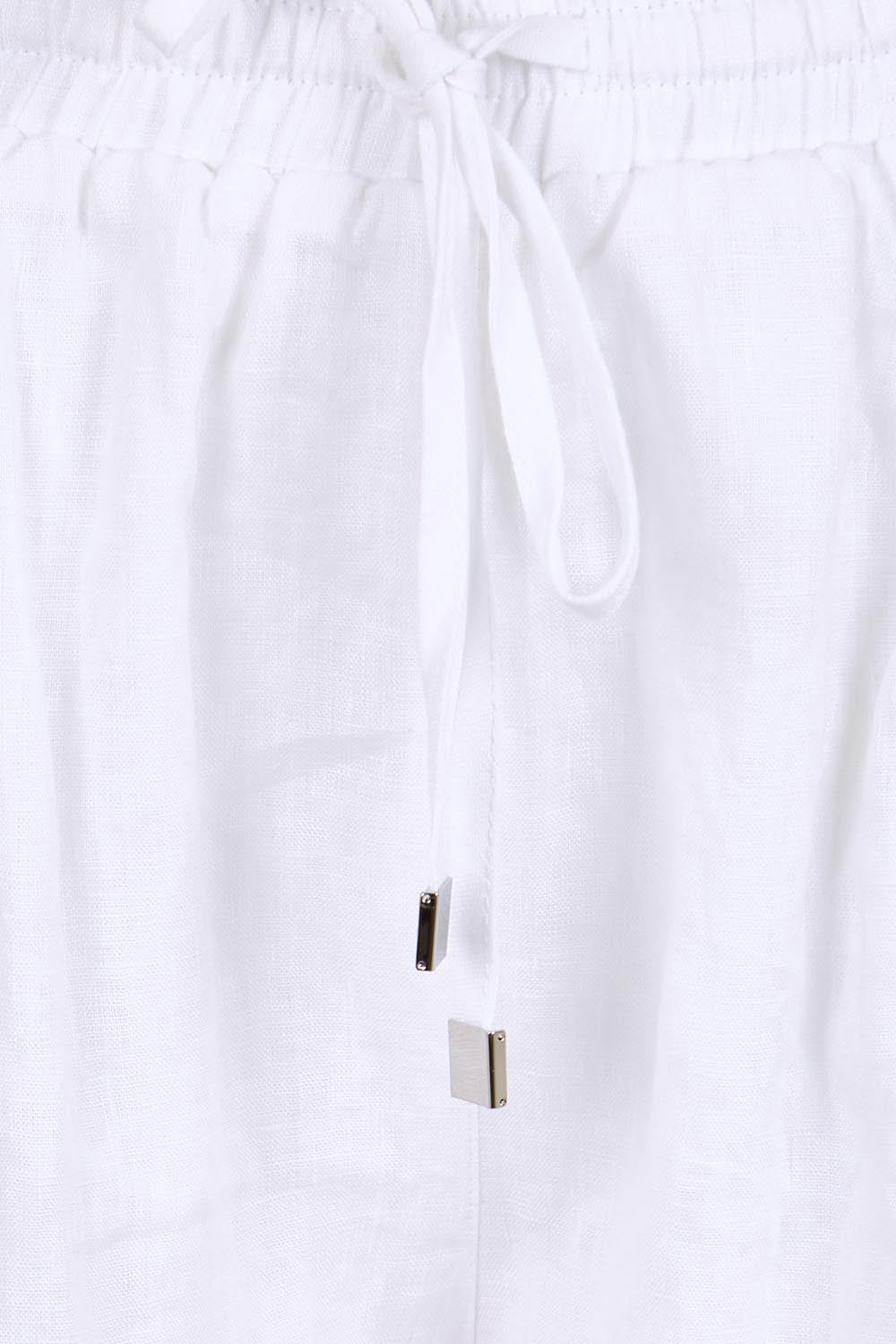 Product shot of the Studio Linen Bermuda Short – White in colour White, showing detail