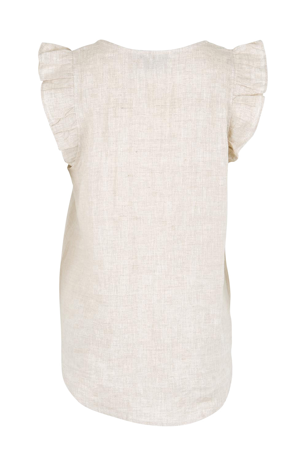 Product shot of the Studio Linen Frill Tank – Tusk in colour Tusk, from the back