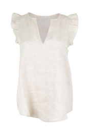 Product shot of the Studio Linen Frill Tank – Tusk in colour Tusk, from the front