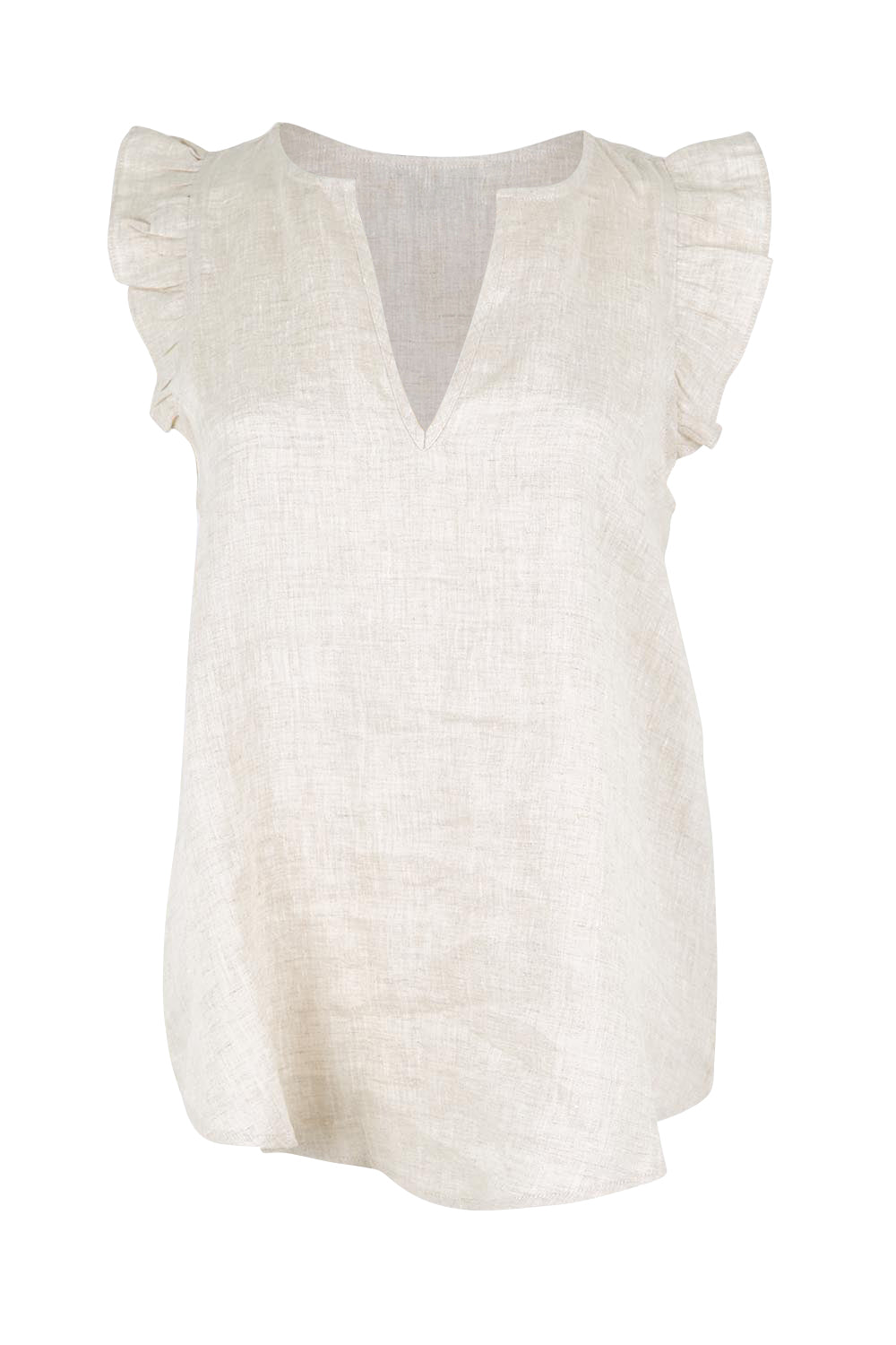 Product shot of the Studio Linen Frill Tank – Tusk in colour Tusk, from the front