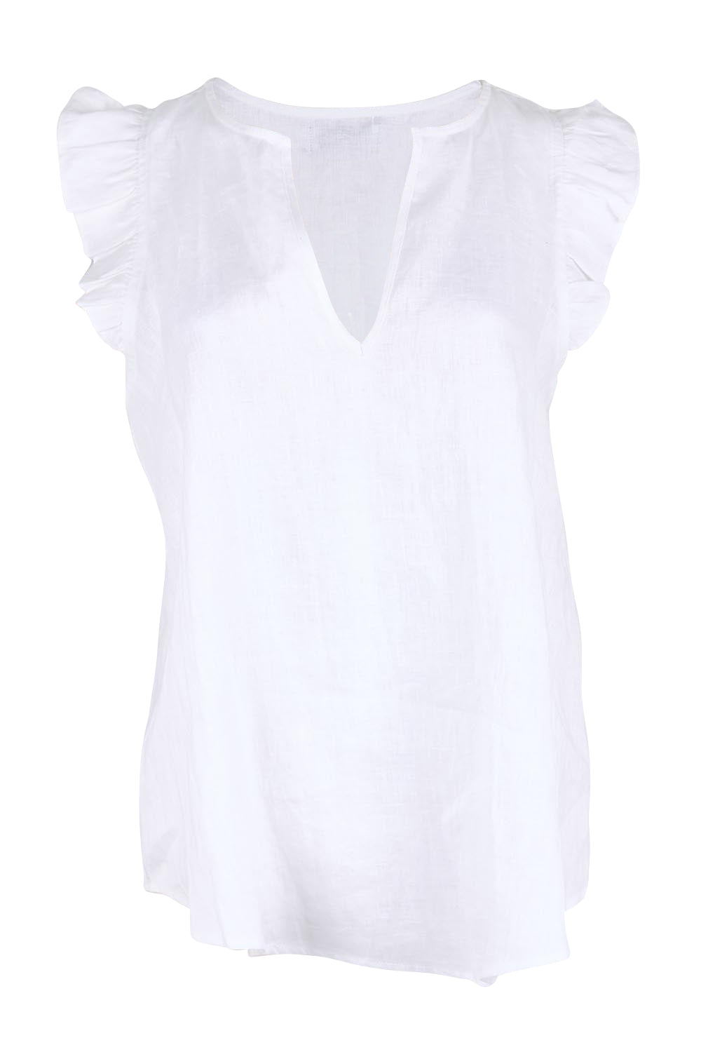 Product shot of the Studio Linen Frill Tank – White in colour White, from the front