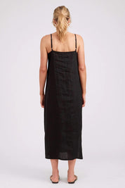 Model Genericm wearing size sample of the Studio Linen Tank Maxi Dress – Black in colour Black, from the front