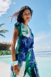 Model Genericm wearing size sample of the Palmera Top – Seafoam in colour Seafoam, in a cropped view