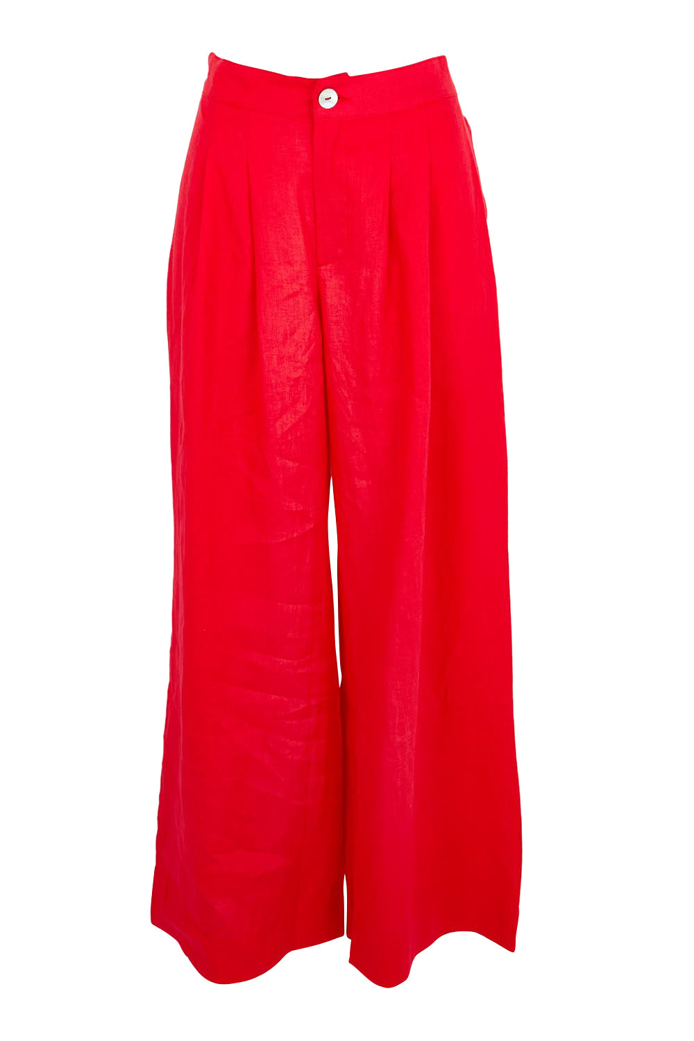 Product shot of the Cove Linen Palazzo Pant – Aperol in colour Aperol, from the front