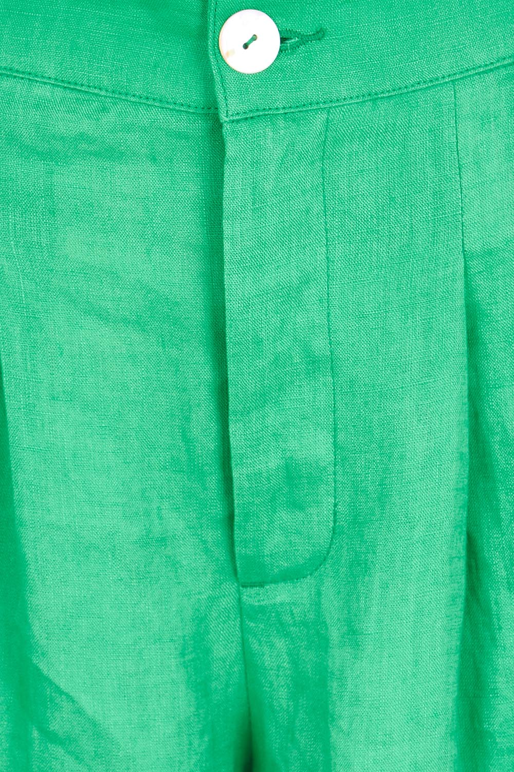 Product shot of the Cove Linen Palazzo Pant – Jade in colour Jade, showing detail