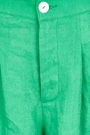Product shot of the Cove Linen Palazzo Pant – Jade in colour Jade, showing detail