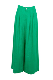Product shot of the Cove Palazzo Pant – Jade in colour Jade, from the front