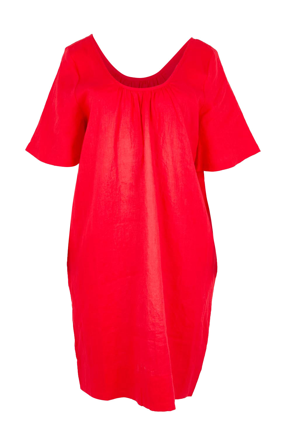 Product shot of the Cove Linen Dress – Aperol in colour Aperol, from the front
