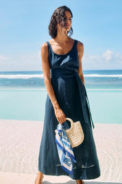 Model Genericm wearing size sample of the Cove Tank Maxi Dress – Indigo in colour Indigo, from the front