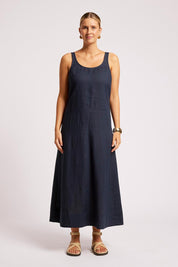 Model Genericm wearing size sample of the Cove Tank Maxi Dress – Indigo in colour Indigo, from the front
