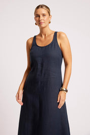 Model Genericm wearing size sample of the Cove Tank Maxi Dress – Indigo in colour Indigo, from the front