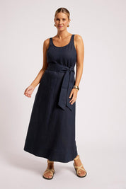 Model Genericm wearing size sample of the Cove Tank Maxi Dress – Indigo in colour Indigo, from the front