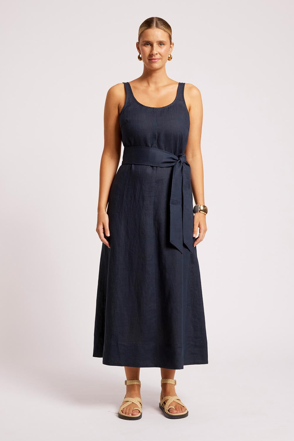 Model Genericm wearing size sample of the Cove Tank Maxi Dress – Indigo in colour Indigo, from the front
