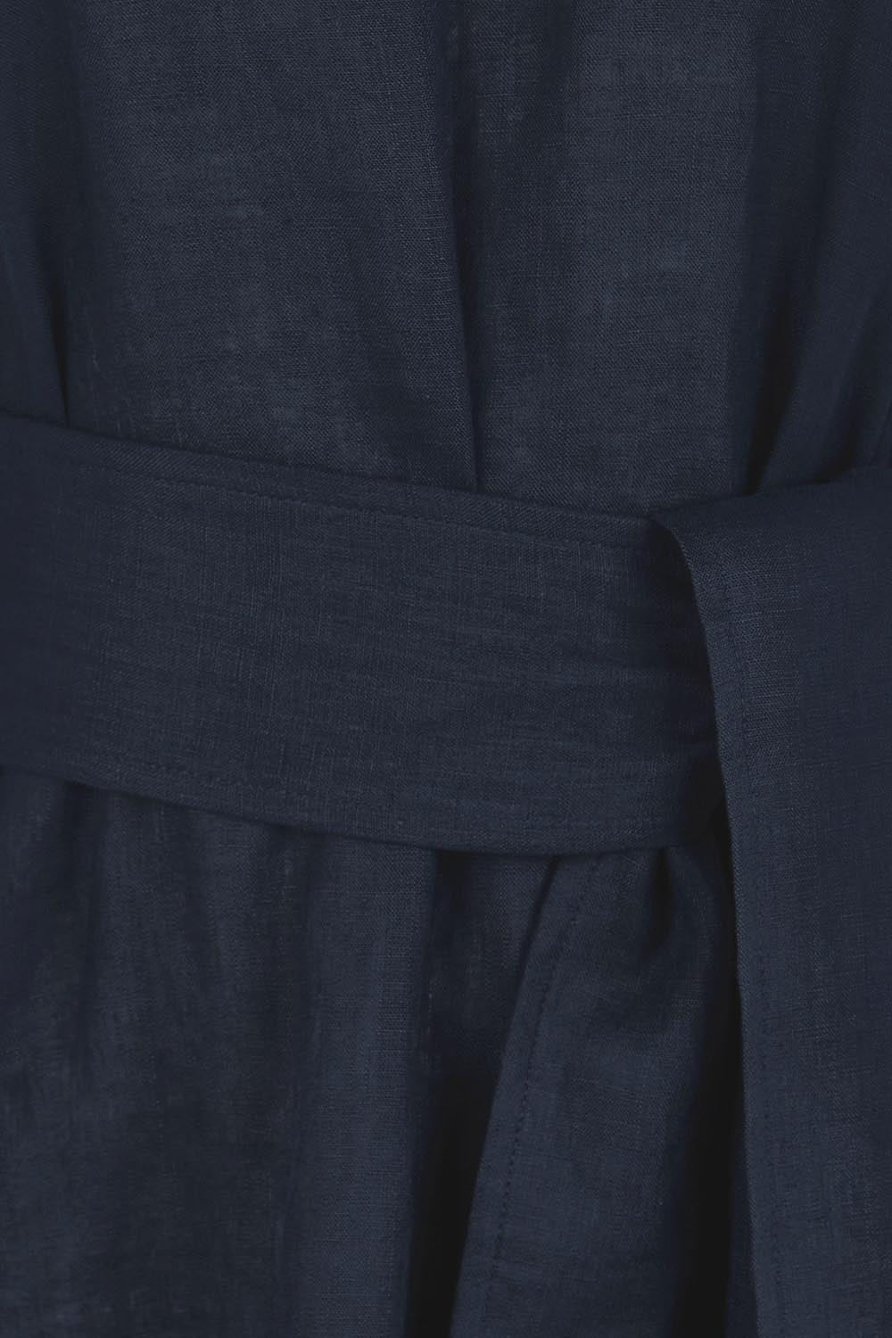 Product shot of the Cove Tank Linen Maxi Dress – Indigo in colour Indigo, showing detail