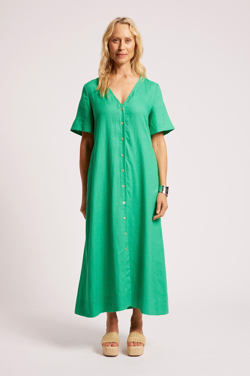Model Genericm wearing size sample of the Cove Maxi Dress – Jade in colour Jade, from the front