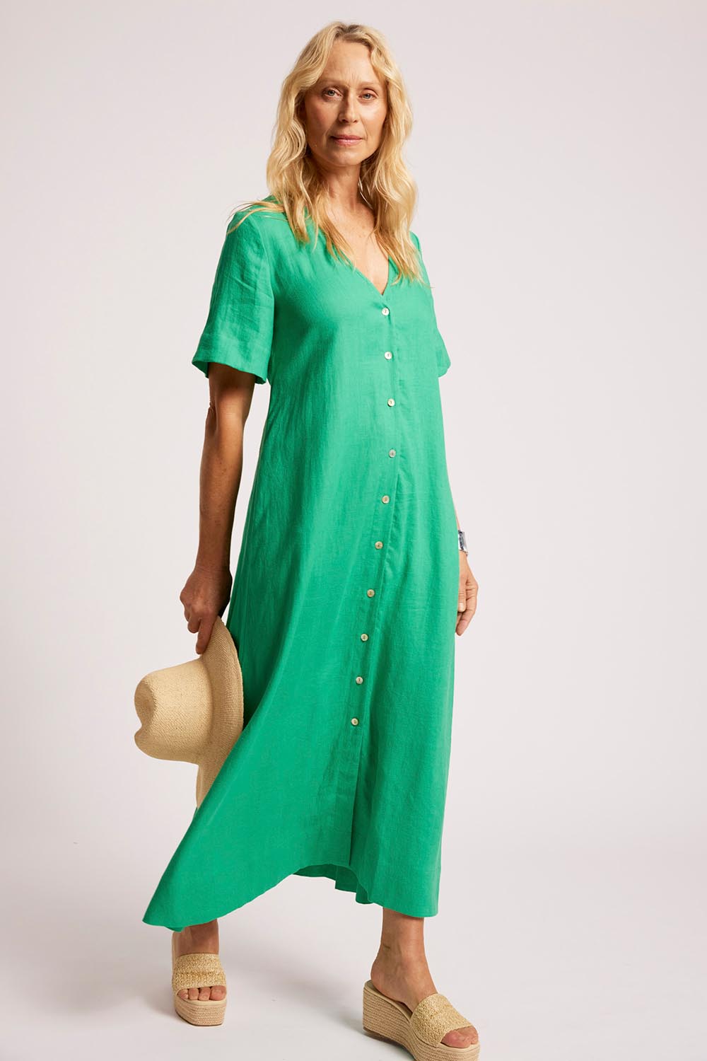 Model Genericm wearing size sample of the Cove Maxi Dress – Jade in colour Jade, from the front