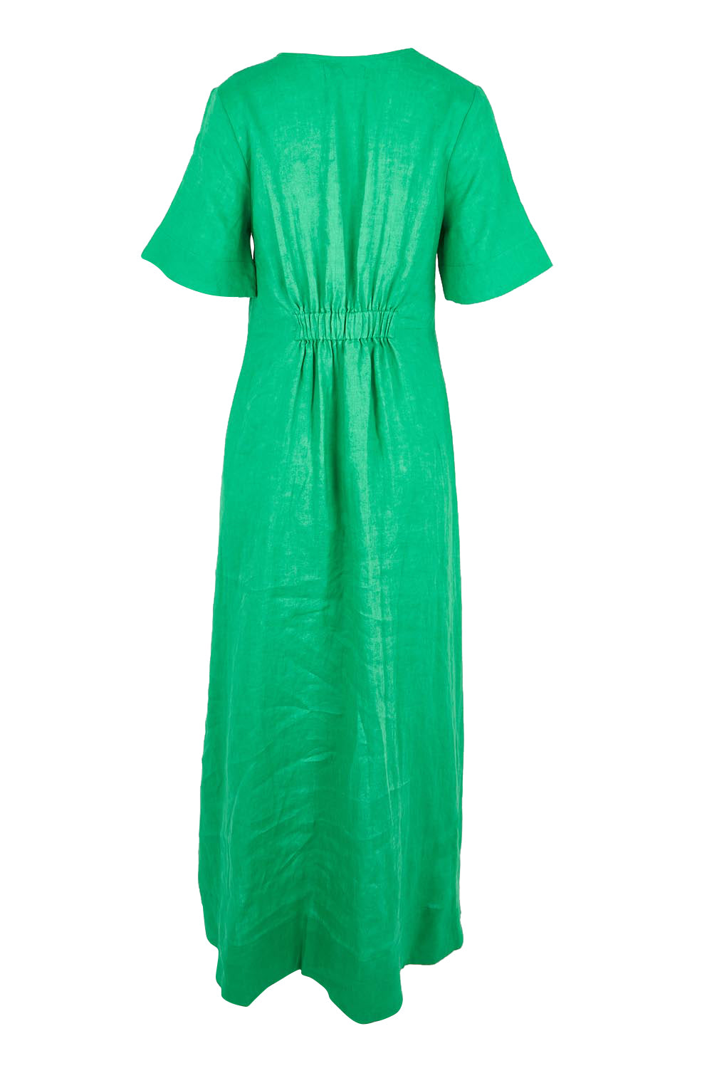 Product shot of the Cove Linen Maxi Dress – Jade in colour Jade, from the back