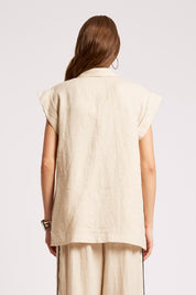 Model Genericm wearing size sample of the Maris Blazer Vest – Tuskblack in colour Tuskblack, from the back