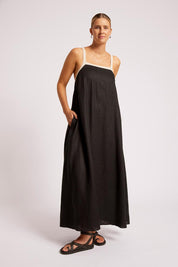 Model Genericm wearing size sample of the Maris Splice Tank Maxi Dress – Blacktusk in colour Blacktusk, from the front