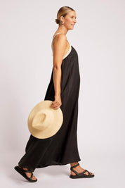 Model Genericm wearing size sample of the Maris Splice Tank Maxi Dress – Blacktusk in colour Blacktusk, from the front