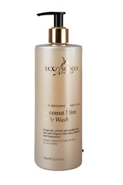 Product shot of the Organic Body Wash Coconut & Mint in colour Cocomint, from the front