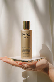 A model wearing the Face Tan Water in colour Tan, from the front, showing the whole outfit
