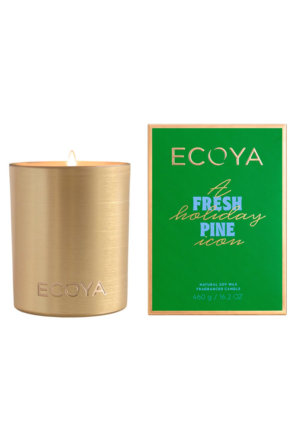 Product shot of the Goldie Candle in colour Freshpine (Green), from the front