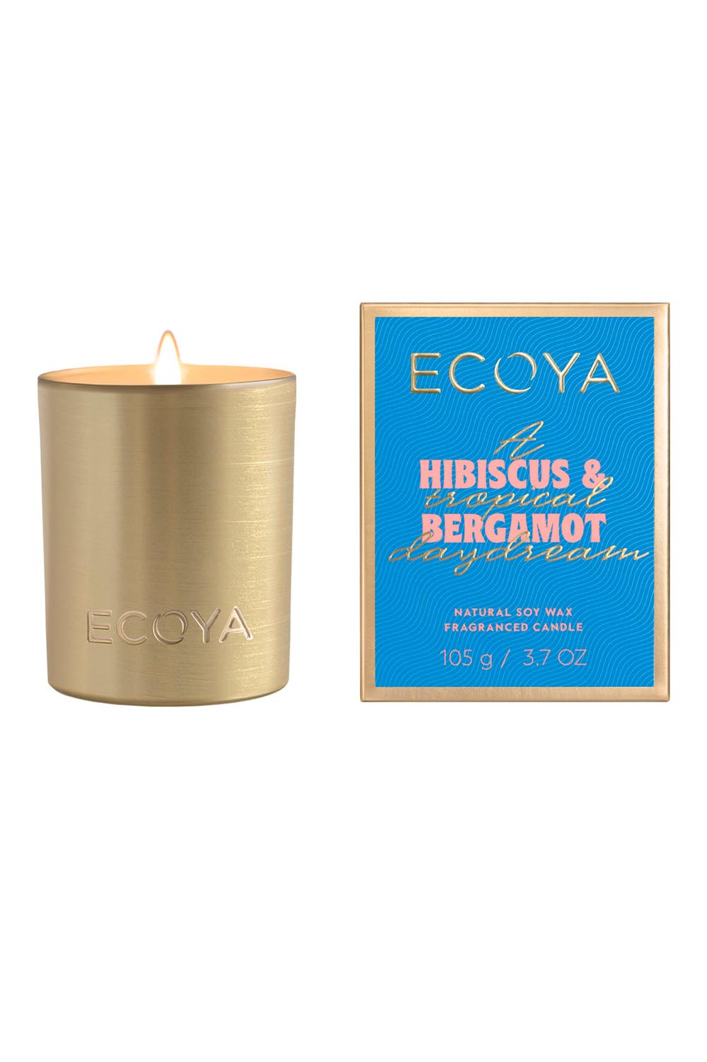 Product shot of the Mini Goldie Candle in colour Hibiscus (Blue), from the front
