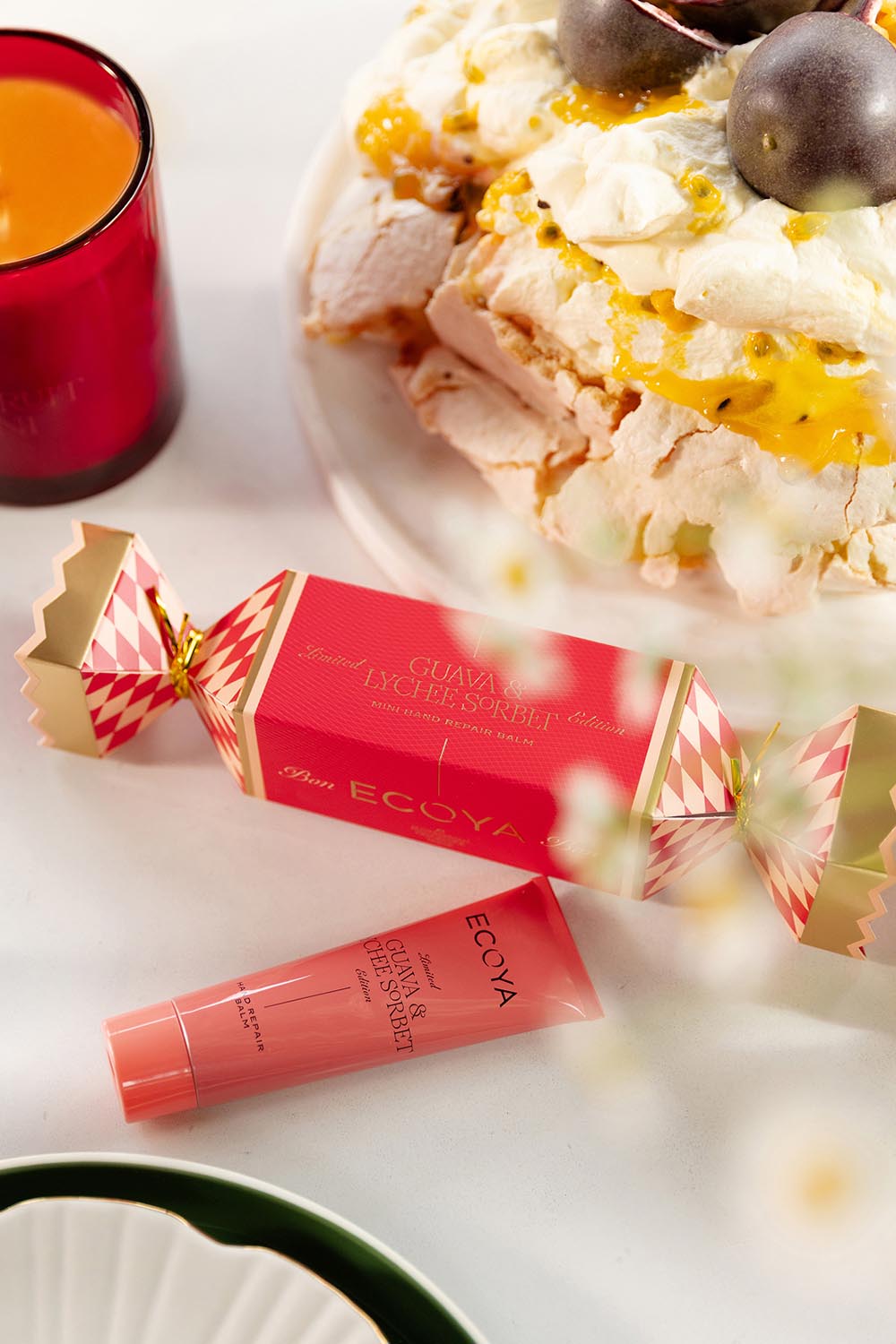 Product shot of the Hand Cream Bon Bon - Guavalychee in colour Guavalychee, from the front